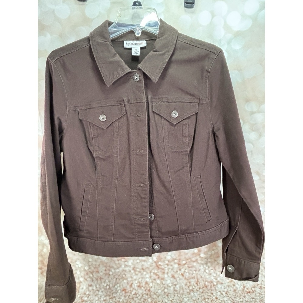 Style & Co Womens Size M Brown Jean‎ Jacket Denim Trucker